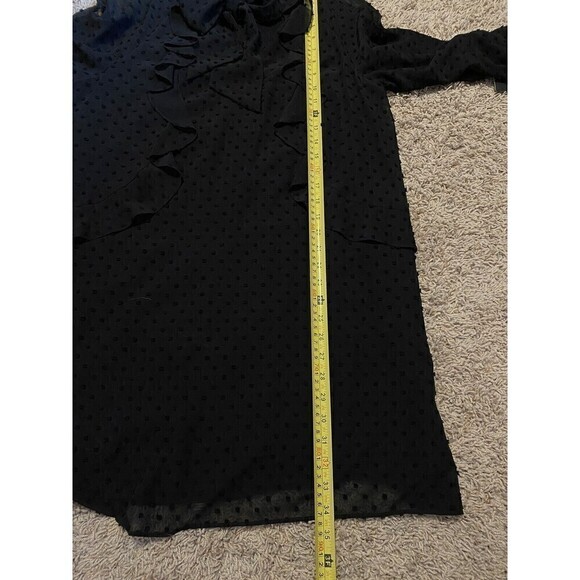 ZARA Plumetis Dress Bow Neckline Black Swiss Dot Size Large Ruffles Line… - Picture 11 of 12